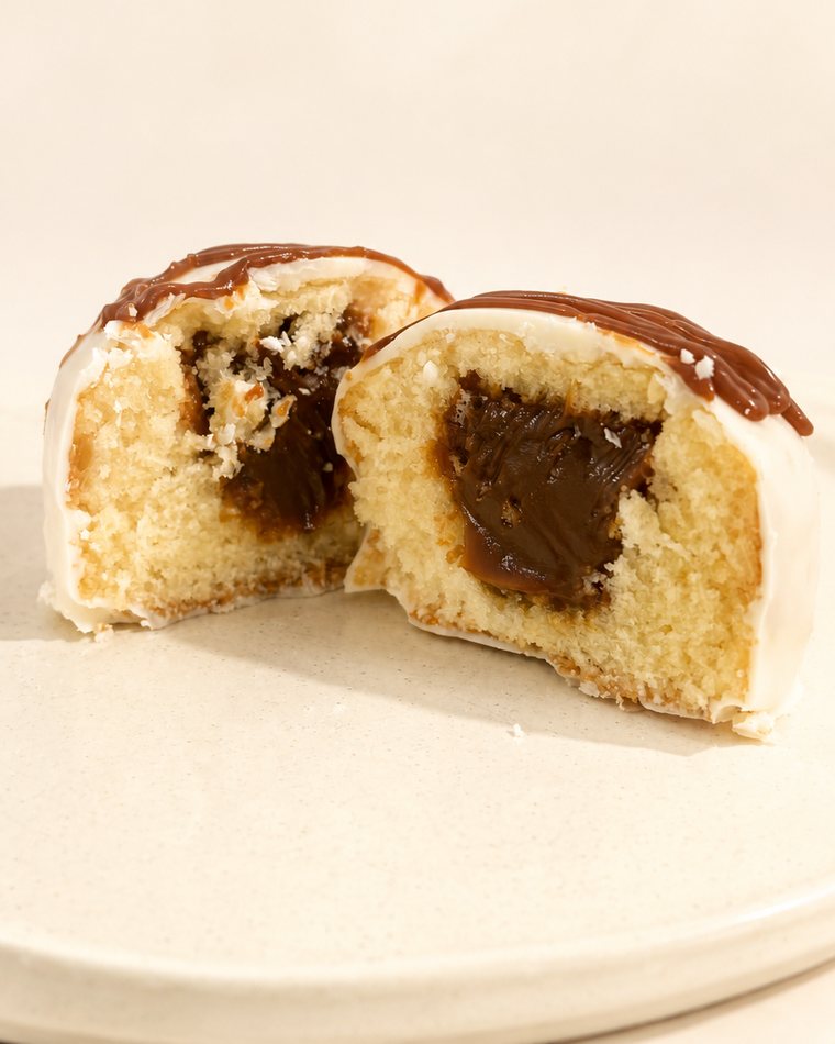Mini cake de doce de leite finalizado, pronto para entrega
